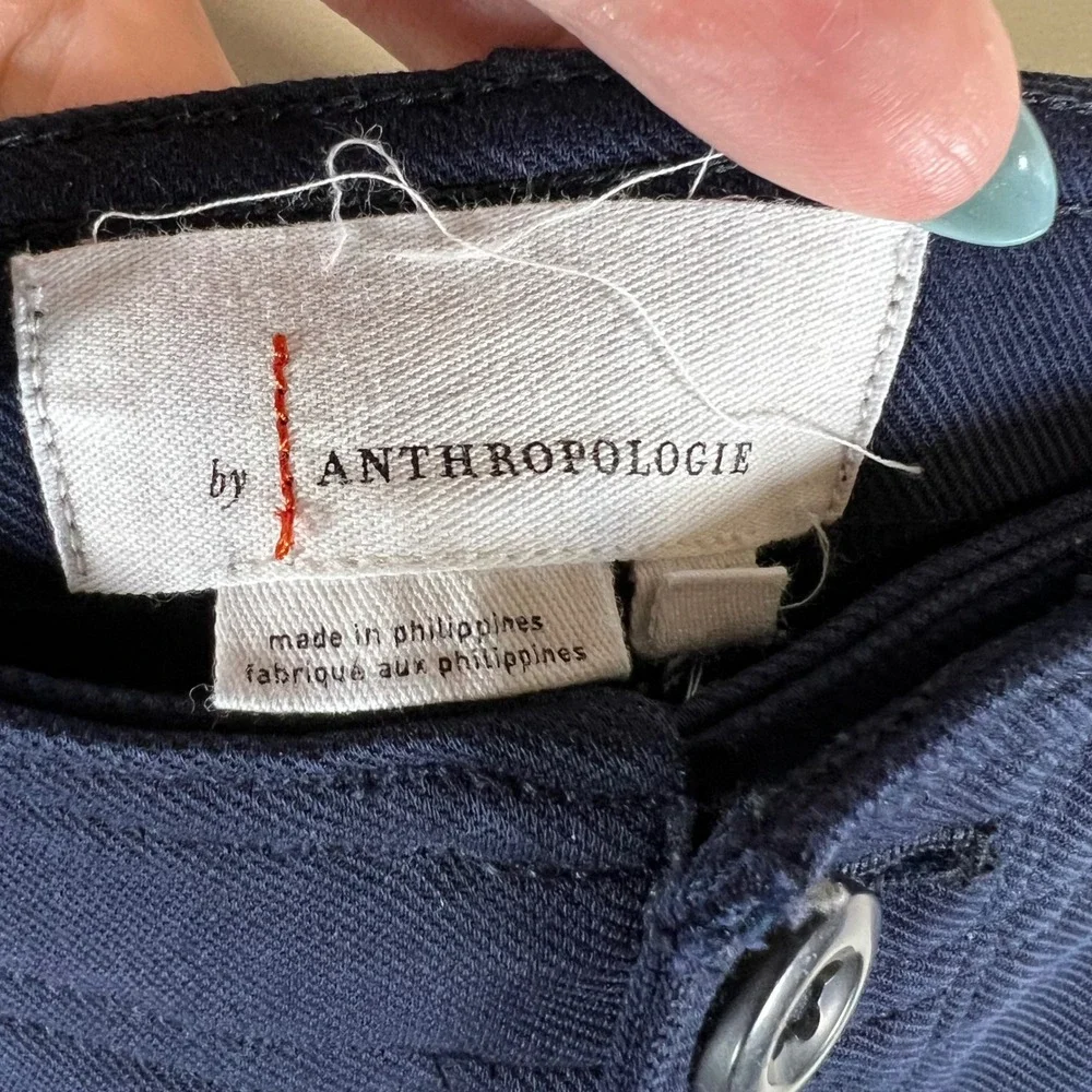 Anthropologie Navy Blue High Rise Button Fly Utility Slim Pants Womens‎ Size 4
